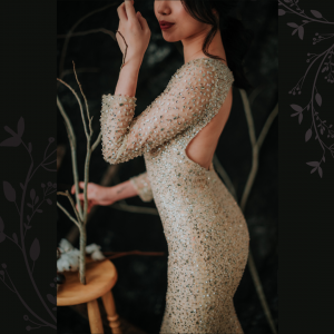 Evening Dress XN71E06 Champagne Long Sleeves Full Sequined Trumpet 3 Mermaid wedding dress,Baju Pengantin Designer Malaysia, Pengantin Muslimah Malaysia, Wedding Dress rental Kuala Lumpur, 